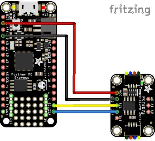 PCT2075 temperature-to-digital converter to an Adafruit Feather M0