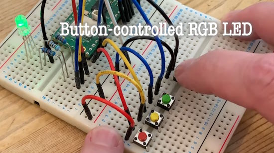 Using buttons to control RGB LED colours – Raspberry Pi Pico, MicroPython, PWM