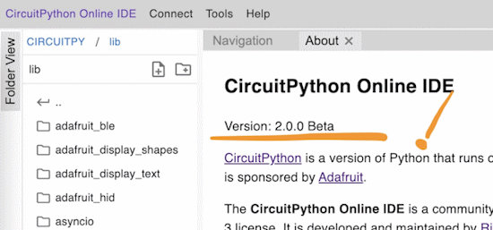 CircuitPython Online IDE 2.0.0 Beta.1