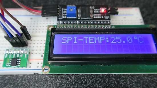 Measure temperature using an SPI-communicating temperature sensor (ADT7310)