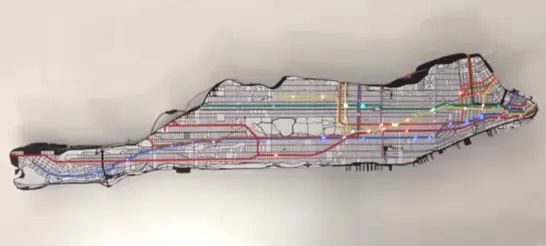 Map of Manhattan Shows Subway Train Status