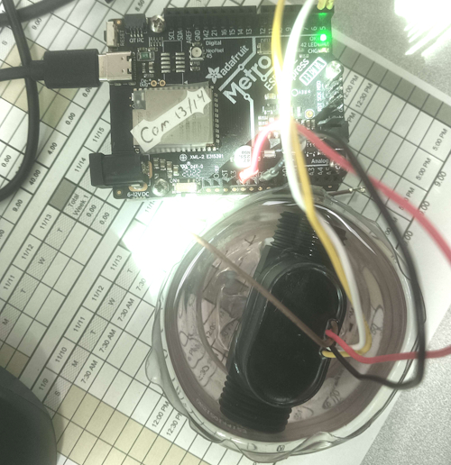 A self contained Circuitpython Ultrasonic Water Flow Sensor