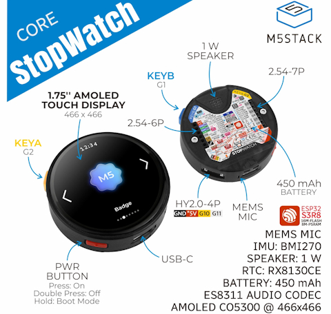 M5Stack Stopwatch Dev Kit (ESP32-S3)